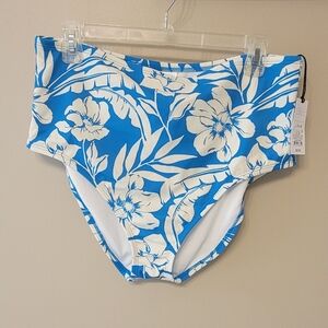 Shade & Shore Blue and White Floral Bikini Bottom